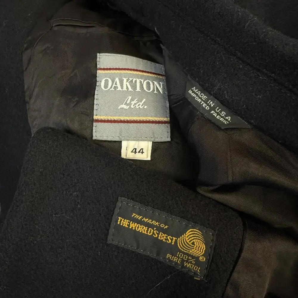 Oakton Ltd. 44r black 100% pure wool coat jacket vintage